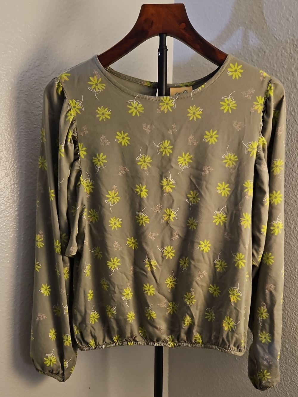 Thereabouts Sea Spray Floral Puff Sleeve Top Green/Yellow Girls Large 14/16